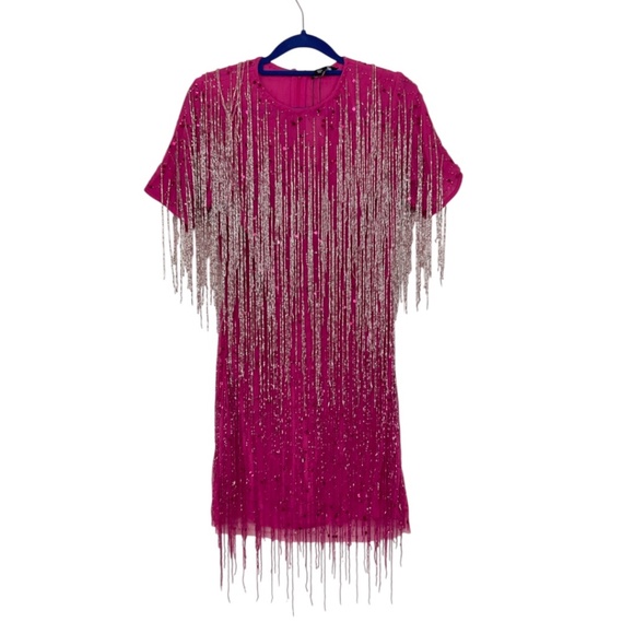Nasty Gal Tassel Beaded Mini Shift Dress NWT - Picture 5 of 12
